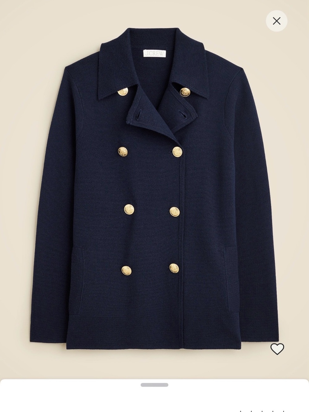 J. Crew Navy Double-Breasted Warwick blazer with Gold Buttons